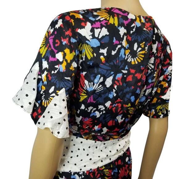 Silk Polka Dot Dress Belt Faux Wrap Mix Print Ruffle Size 4 TANYA TAYLOR Bianka - Picture 4 of 7